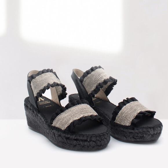 Juncal Aguirre - Mica Black Platform Espadrille Sandals Wedges - Picture 1 of 11